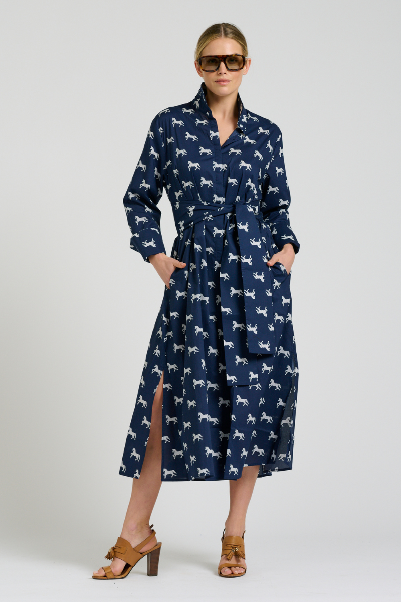 Amelie Longline Shirt Dress - Navy With White Pony