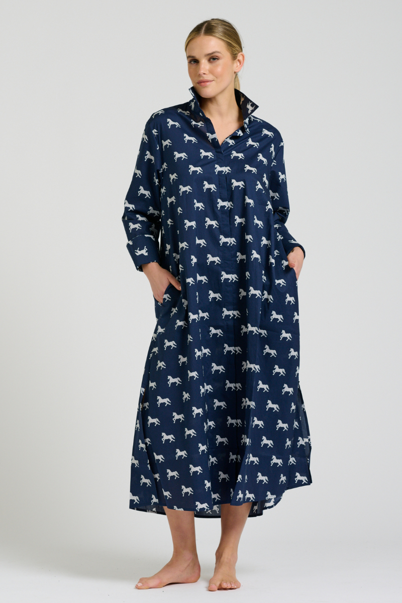 Amelie Longline Shirt Dress - Navy With White Pony