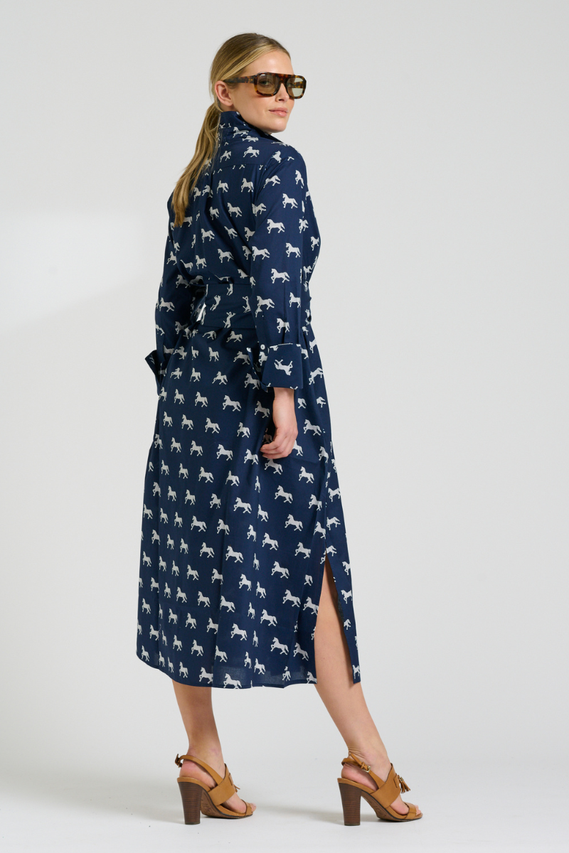 Amelie Longline Shirt Dress - Navy With White Pony