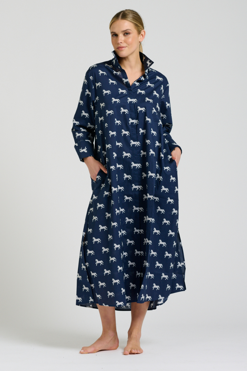 Amelie Longline Shirt Dress - Navy With White Pony