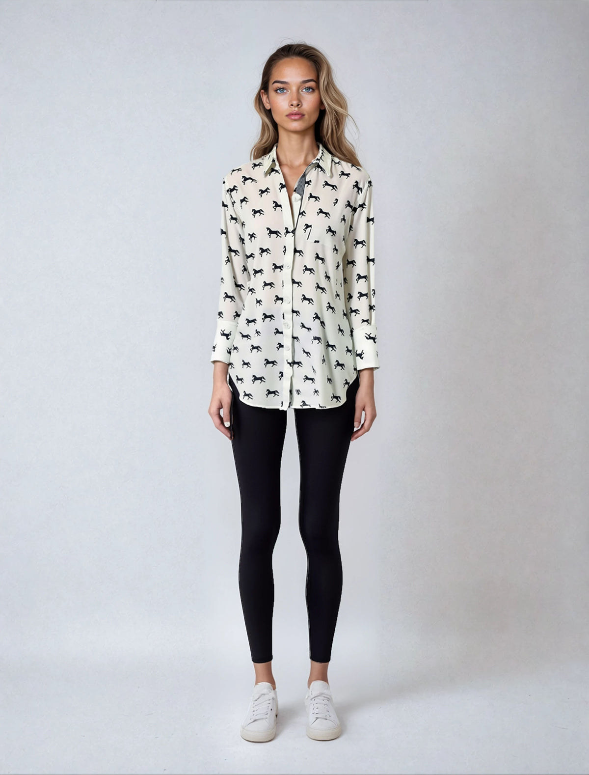 Elodie Shirt - White With Navy Pony