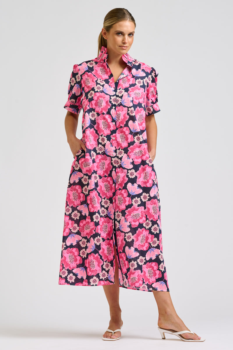 Anais Shirtdress - Navy Neon Floral