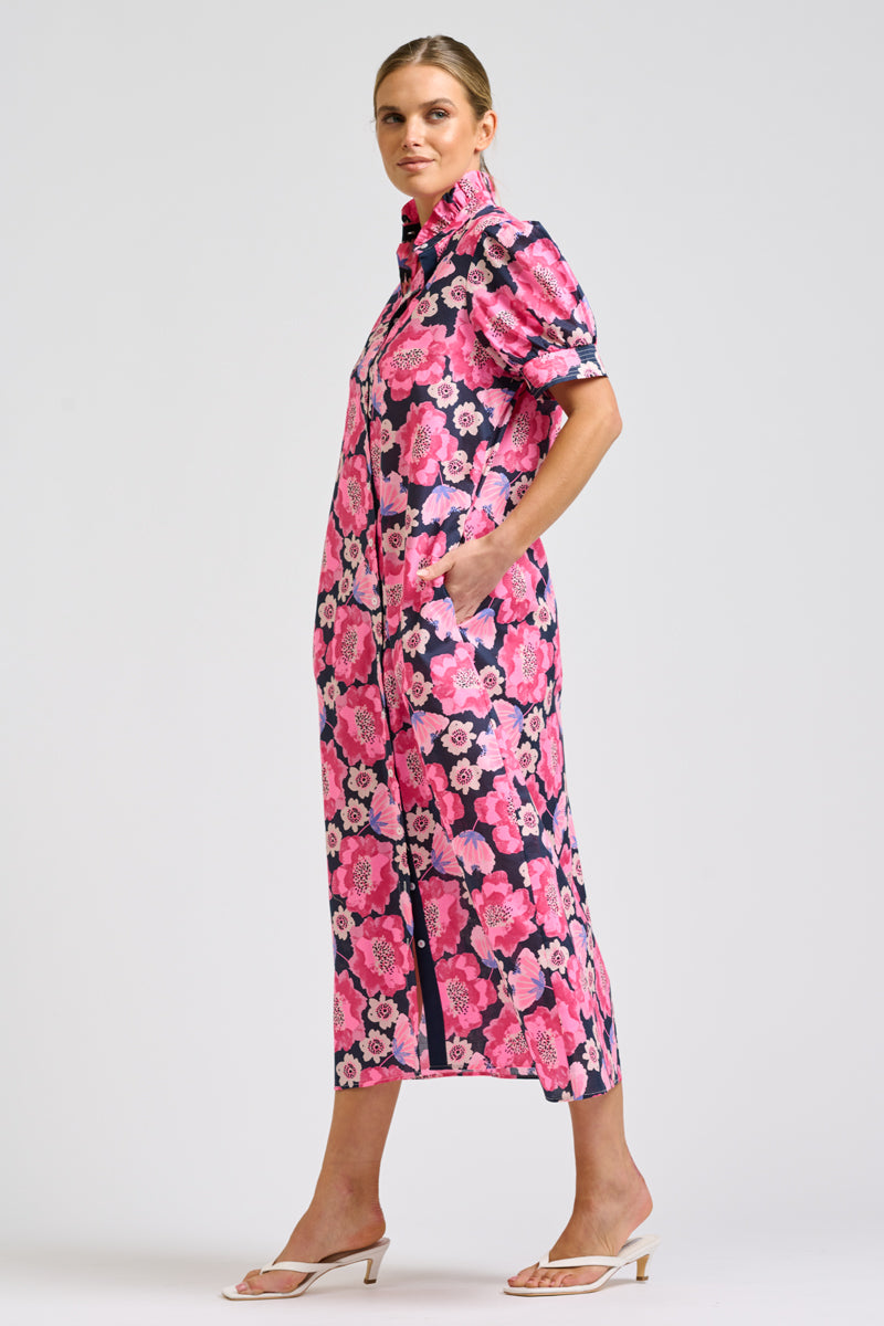 Anais Shirtdress - Navy Neon Floral
