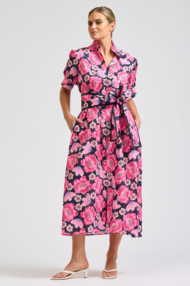 Anais Shirtdress - Navy Neon Floral