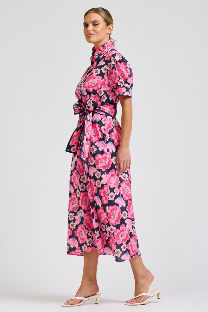 Anais Shirtdress - Navy Neon Floral