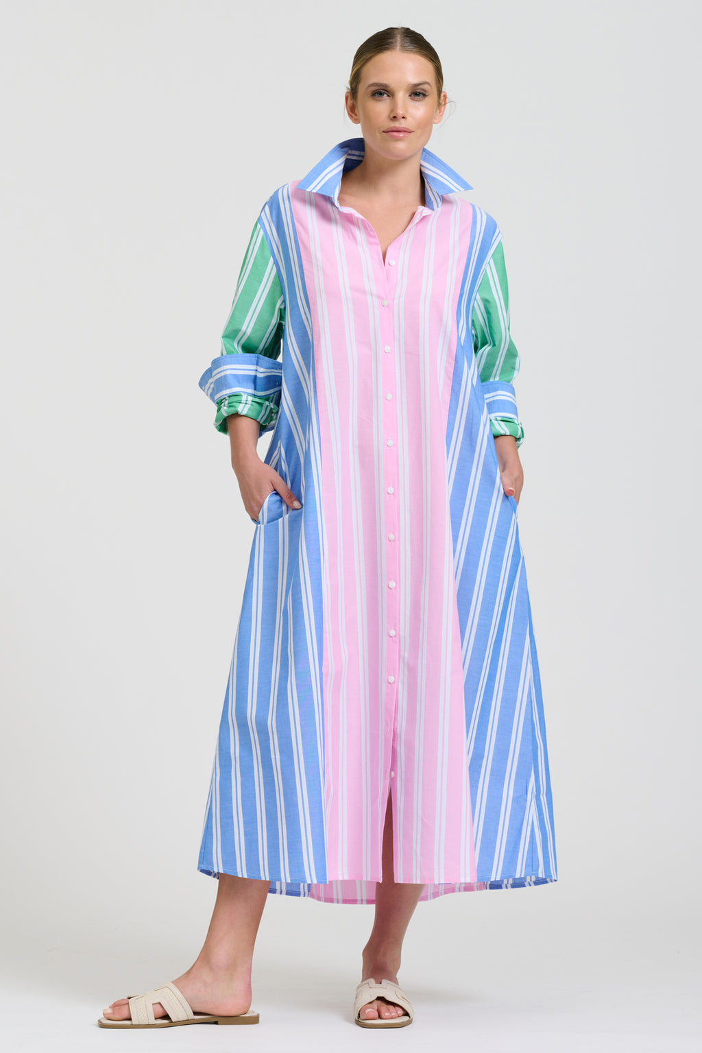Bijou Longline Shirt Dress - Stripe Combo