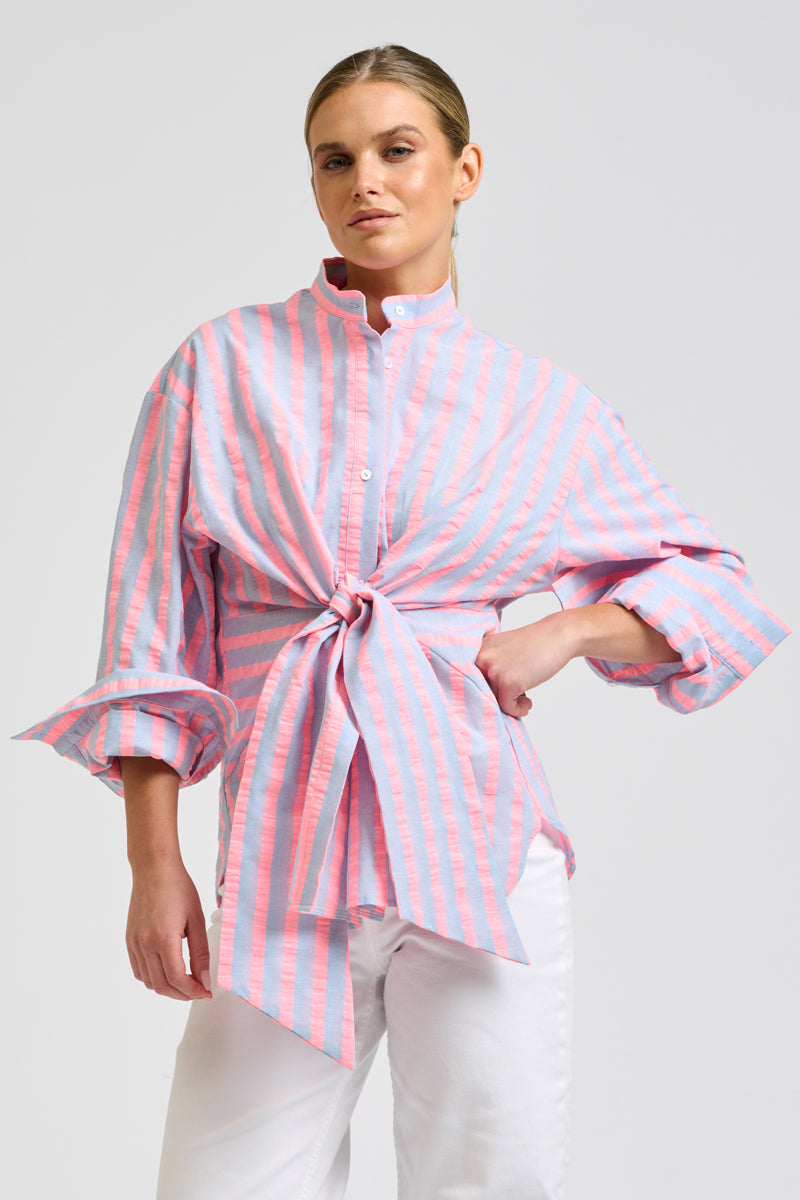 Billy Tie Shirt - Chambray Neon
