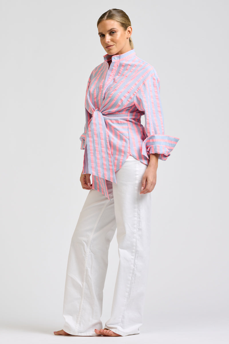 Billy Tie Shirt - Chambray Neon