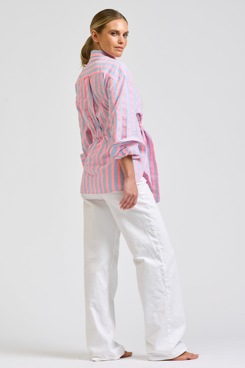 Billy Tie Shirt - Chambray Neon