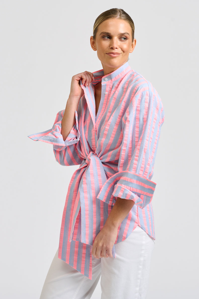 Billy Tie Shirt - Chambray Neon
