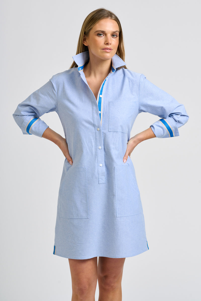 Candy Popover Dress - Blue Oxford