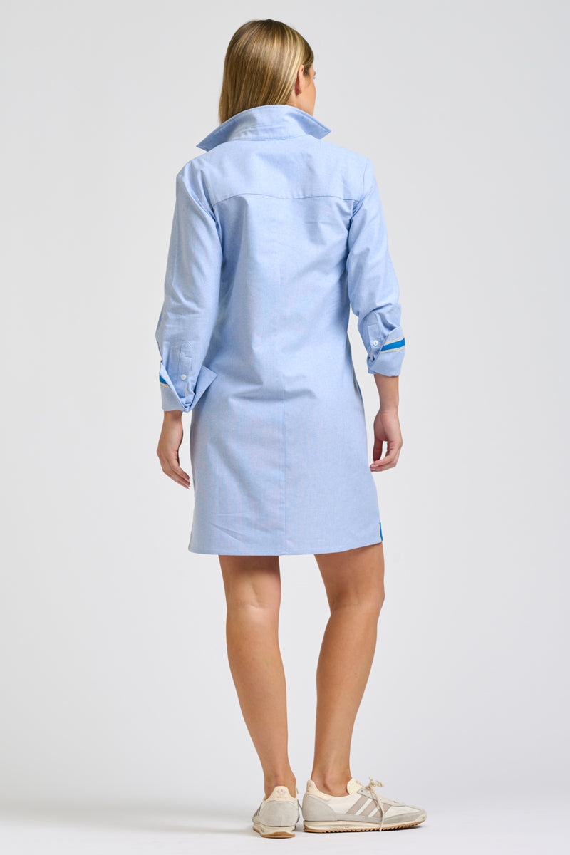 Candy Popover Dress - Blue Oxford