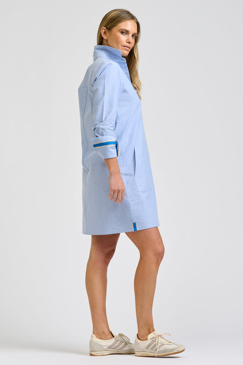 Candy Popover Dress - Blue Oxford