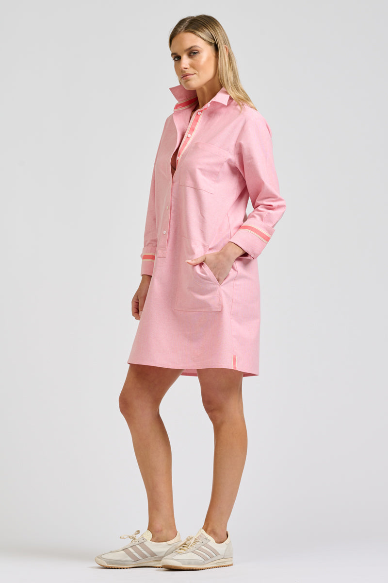 Candy Popover Dress - Coral Oxford