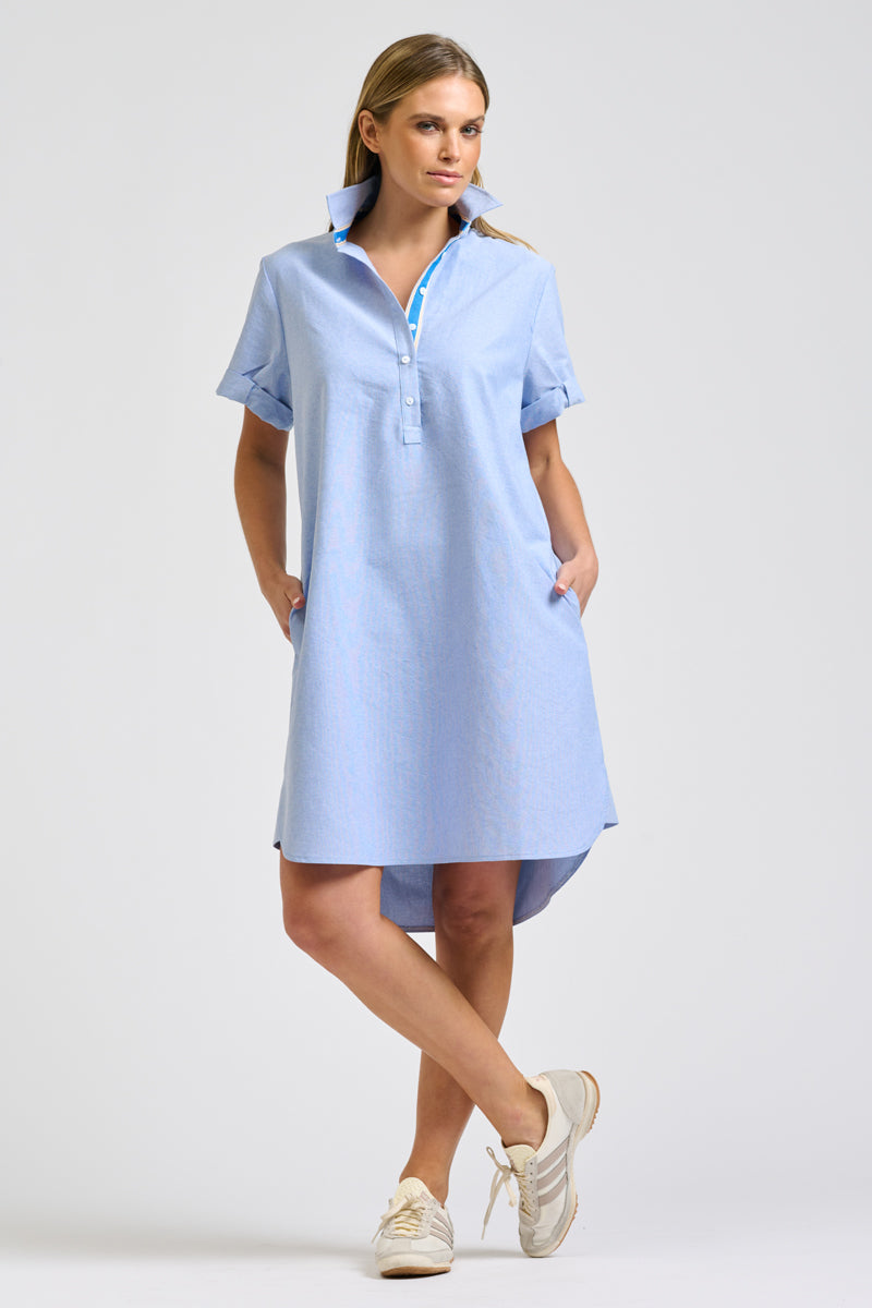 Catie Dress - Blue Oxford