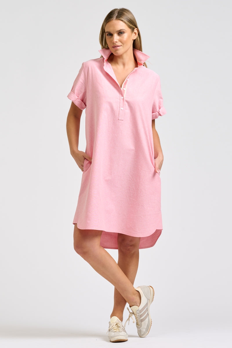 Catie Dress - Coral Oxford
