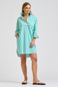 Claire Classic Popover - Marine Green Stripe & Floral Trim