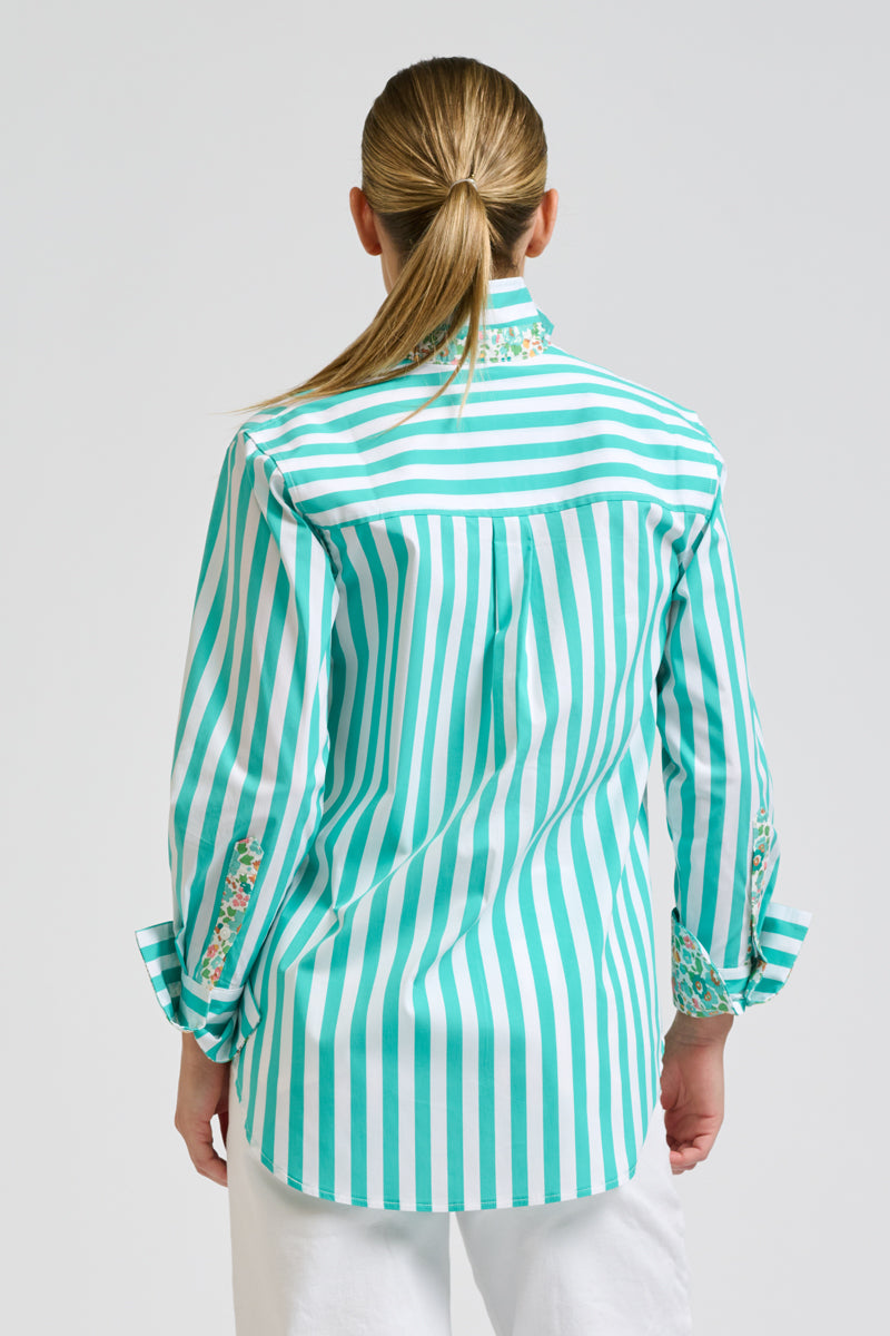 Elodie Shirt - Marine Green & Floral Trim