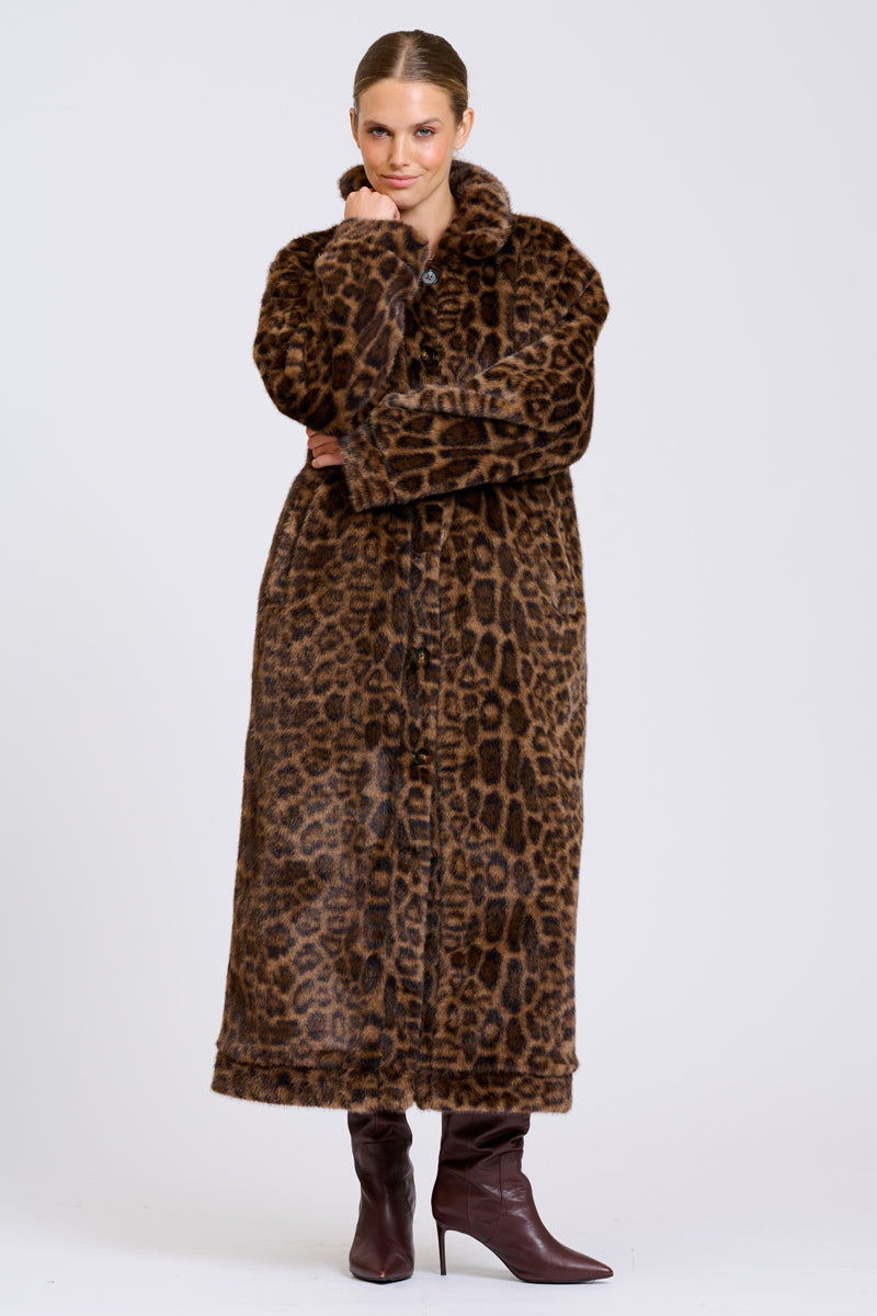 Lech Reverso Long Line Coat - Khaki/Leopard