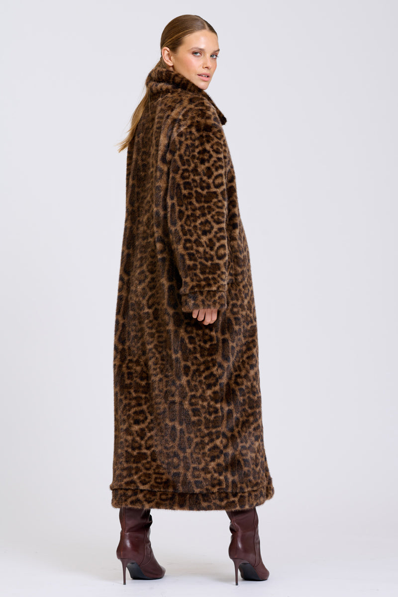 Lech Reverso Long Line Coat - Khaki/Leopard