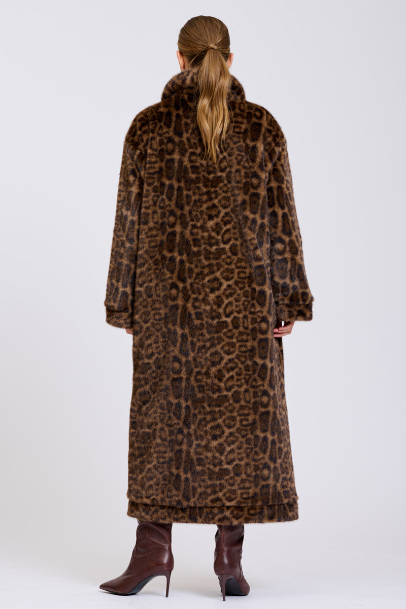 Lech Reverso Long Line Coat - Khaki/Leopard