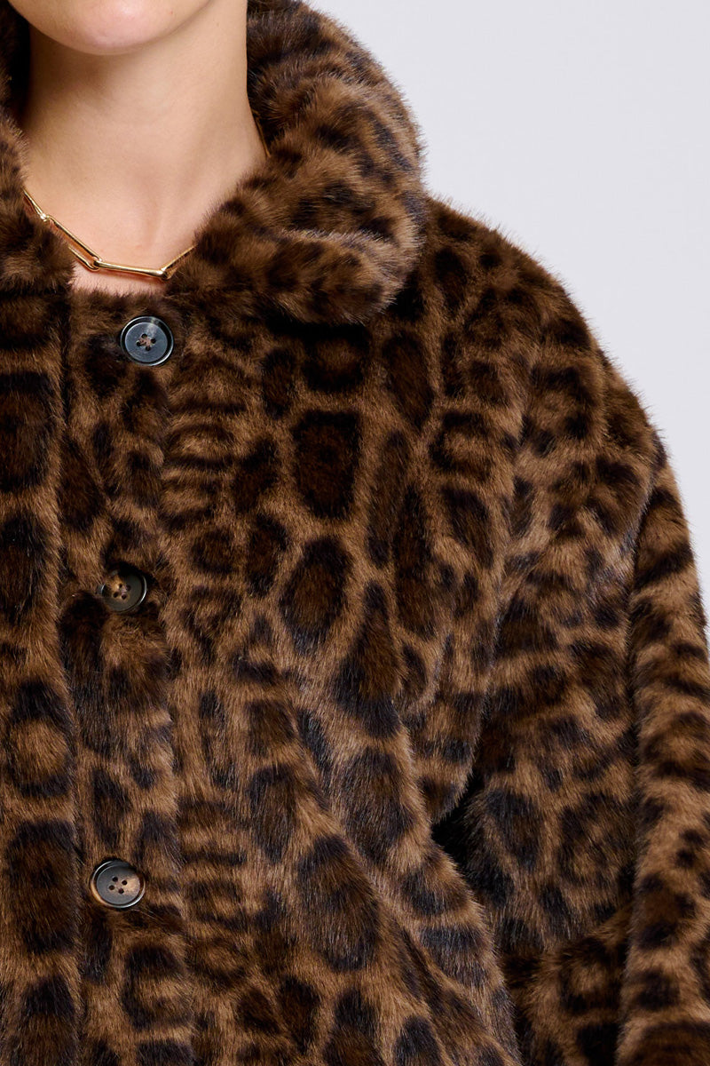 Lech Reverso Long Line Coat - Khaki/Leopard