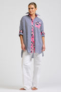 Nessa Boyfriend Shirt - Navy Strip / Neon Floral