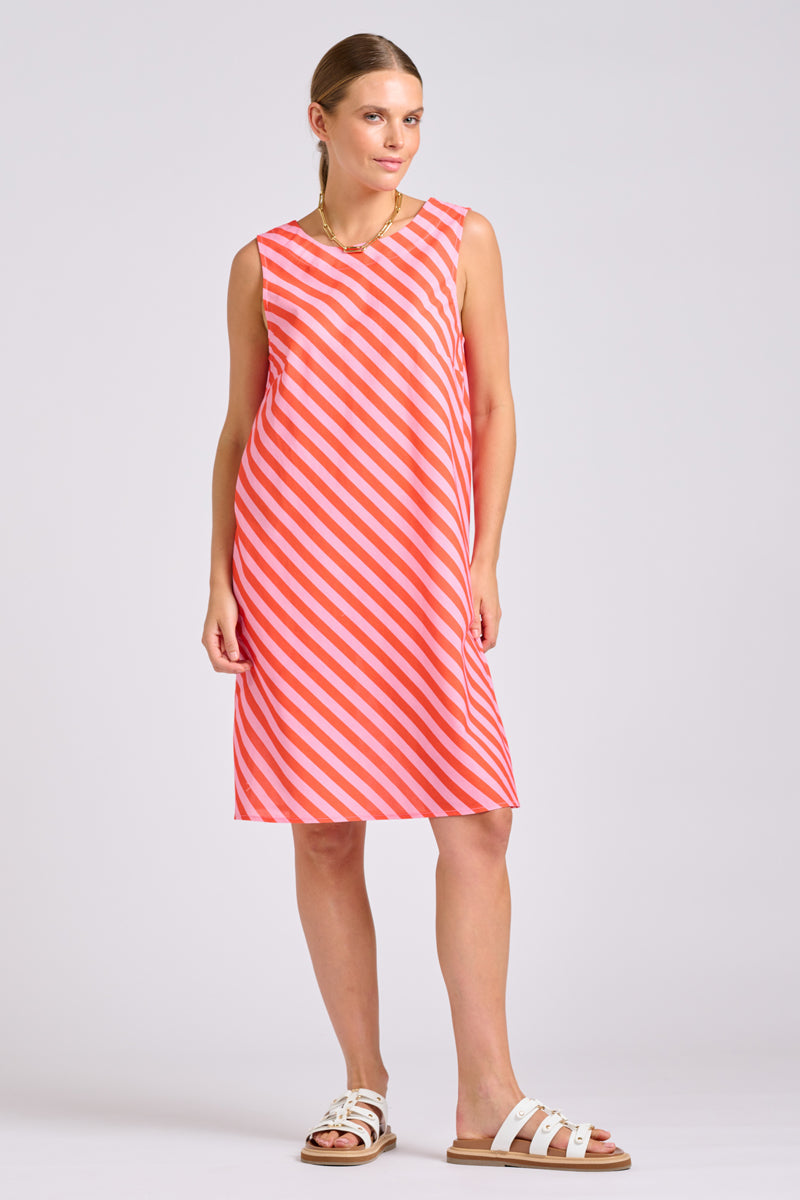 Shirty Sara Shift Dress - Pink Papaya Stripe