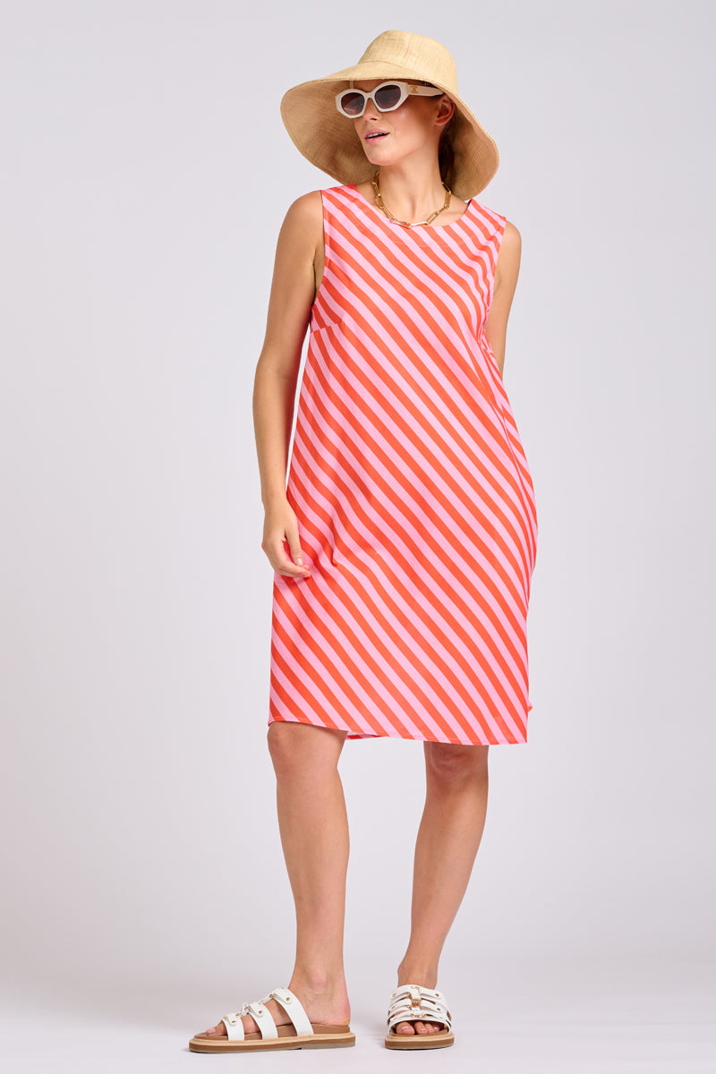 Shirty Sara Shift Dress - Pink Papaya Stripe
