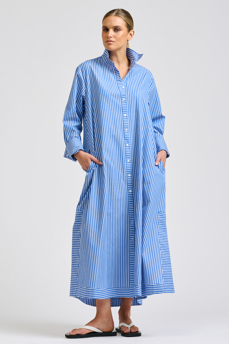 Sybil Dress - Mid Blue Stripe