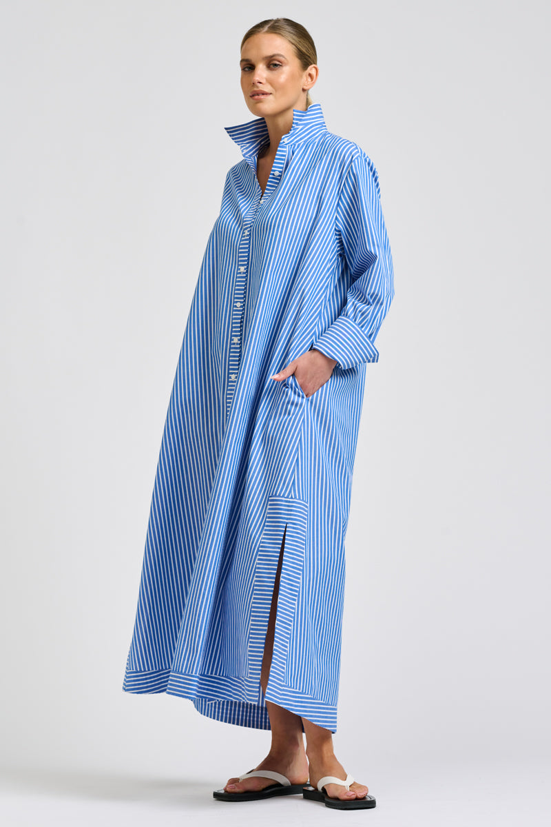 Sybil Dress - Mid Blue Stripe