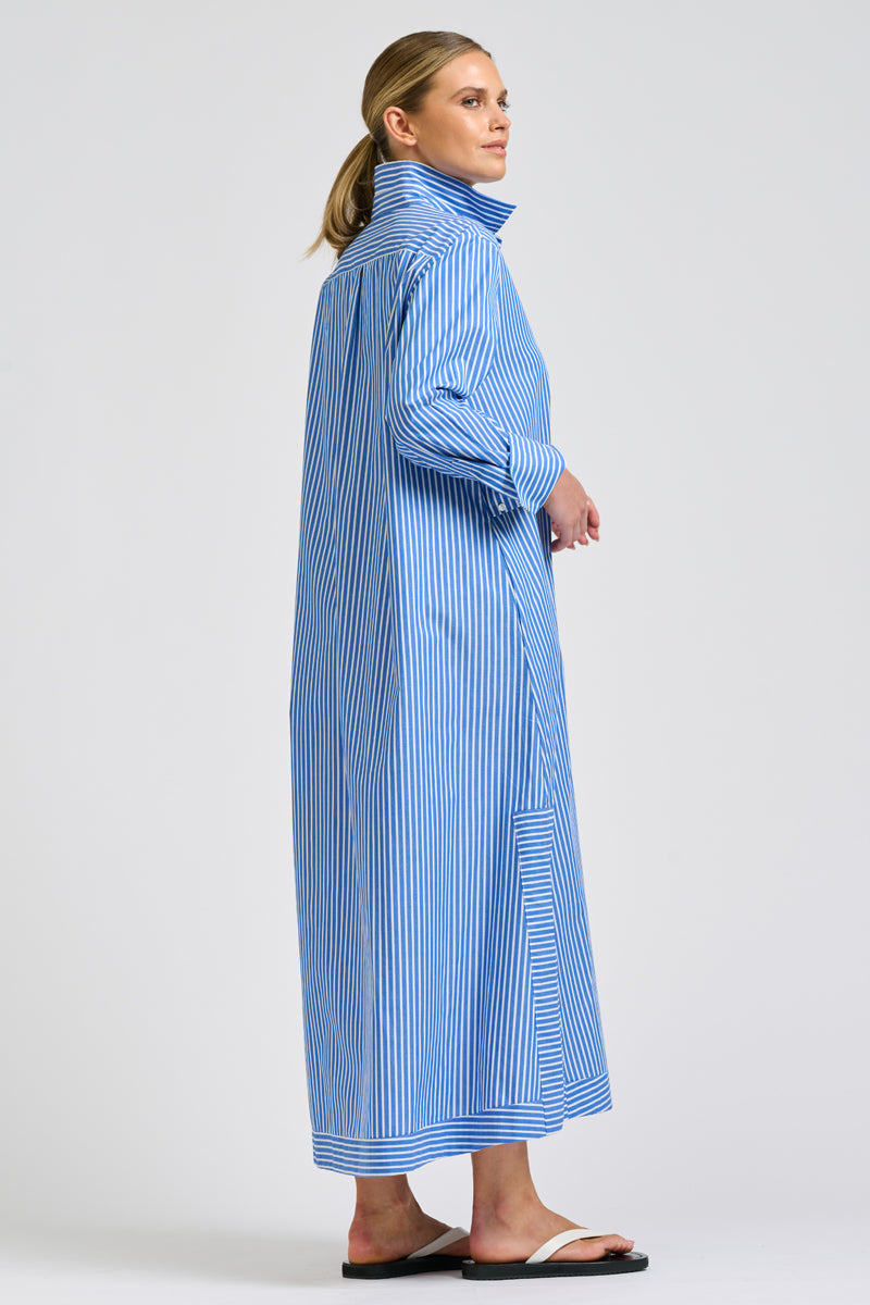 Sybil Dress - Mid Blue Stripe