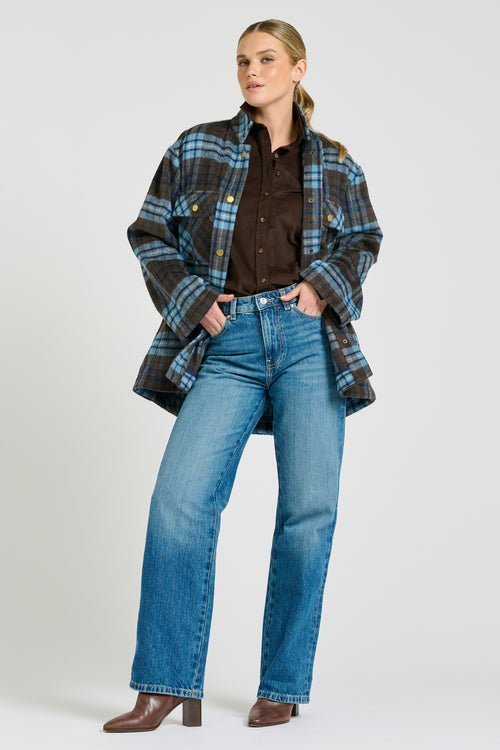 Allegra Mid Length Jacket - Blue Plaid