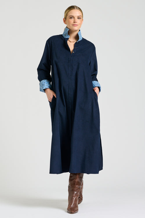 Amelie Long Line Shirt Dress - French Navy Pincord