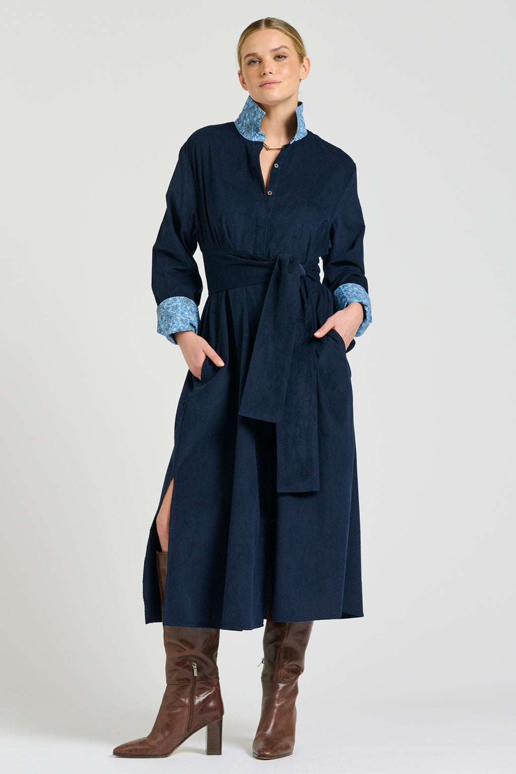 Amelie Long Line Shirt Dress - French Navy Pincord