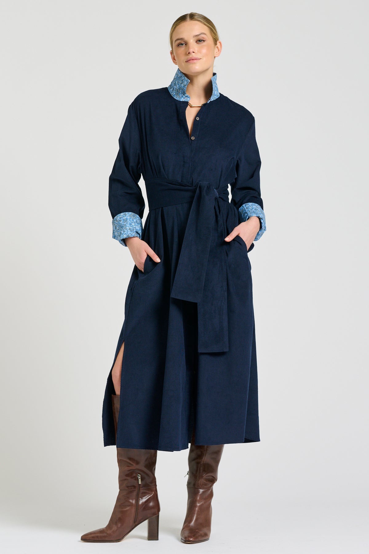 Amelie Long Line Shirt Dress - French Navy Pincord