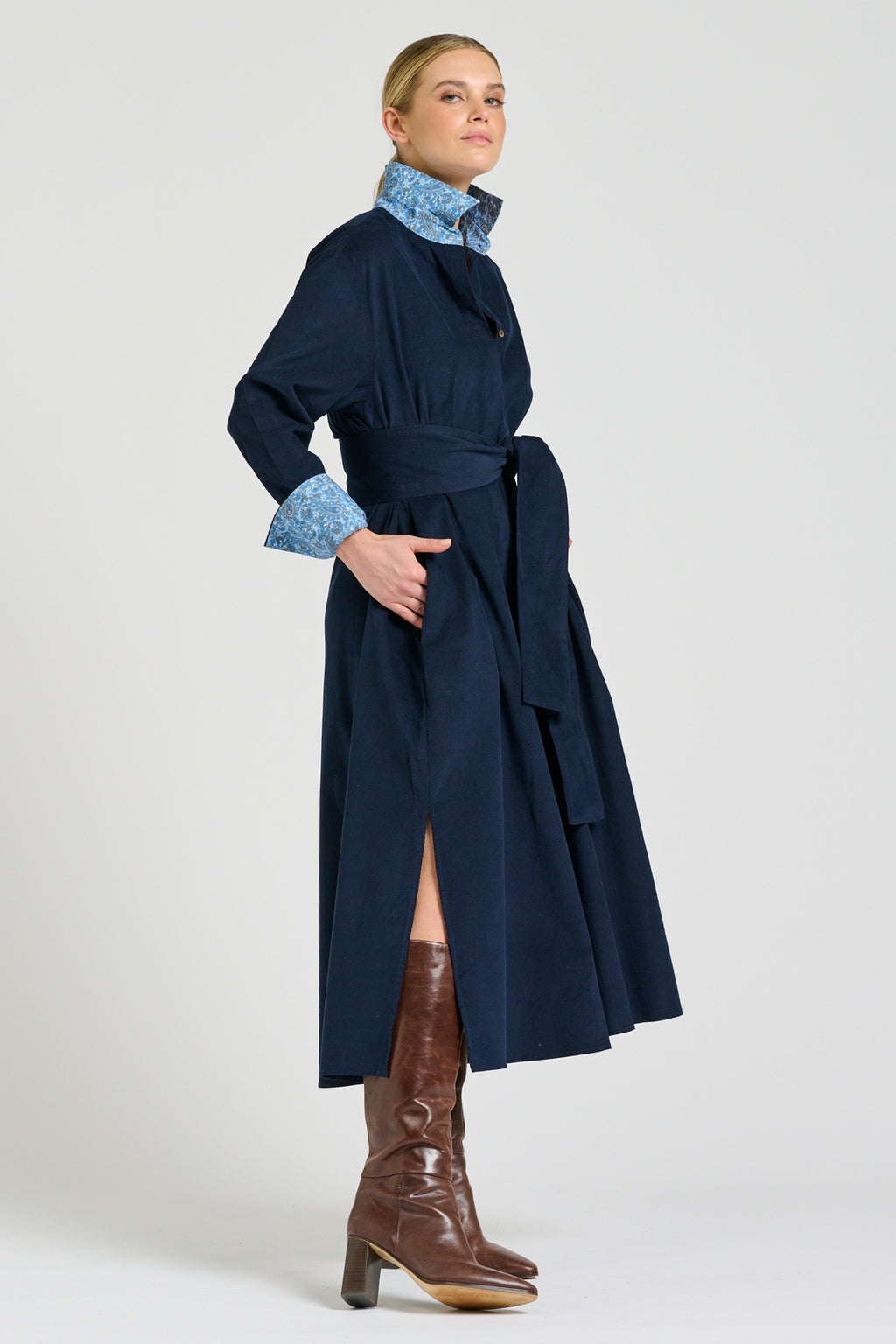 Amelie Long Line Shirt Dress - French Navy Pincord