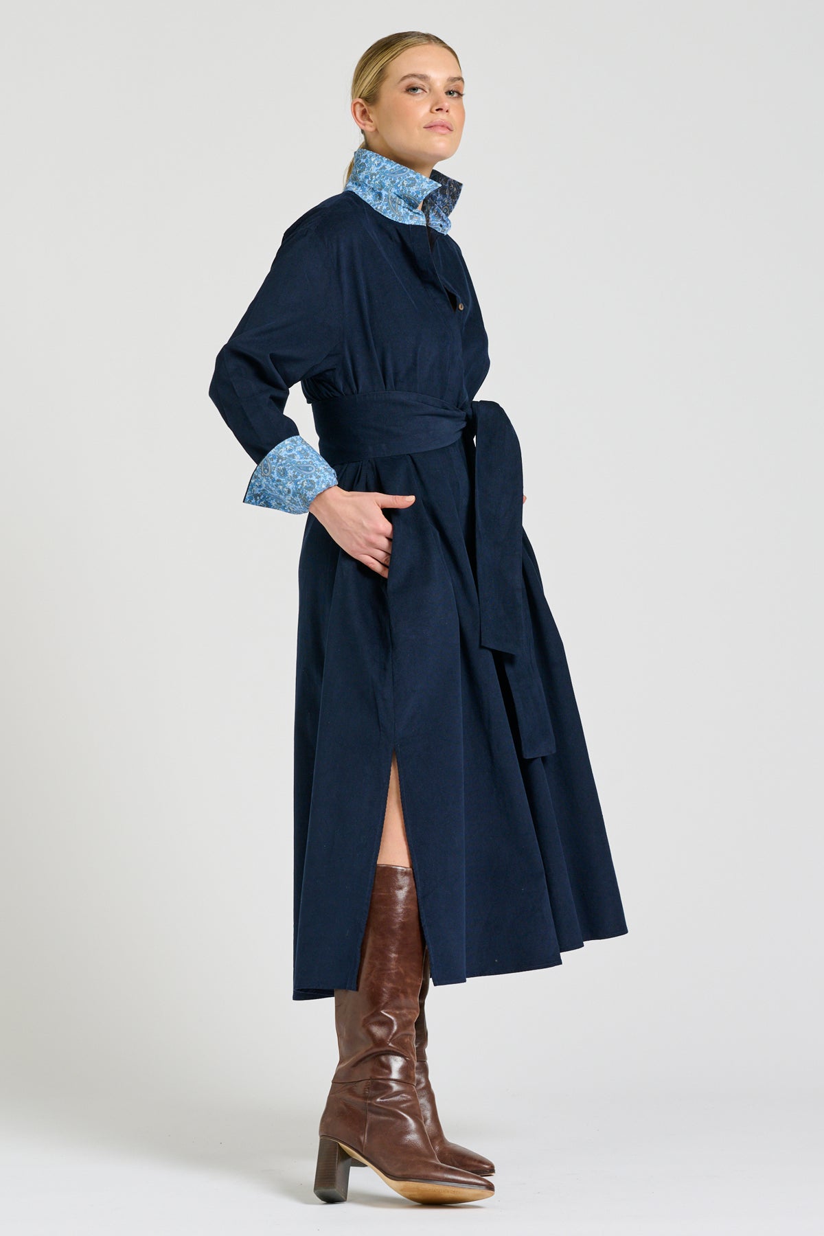 Amelie Long Line Shirt Dress - French Navy Pincord