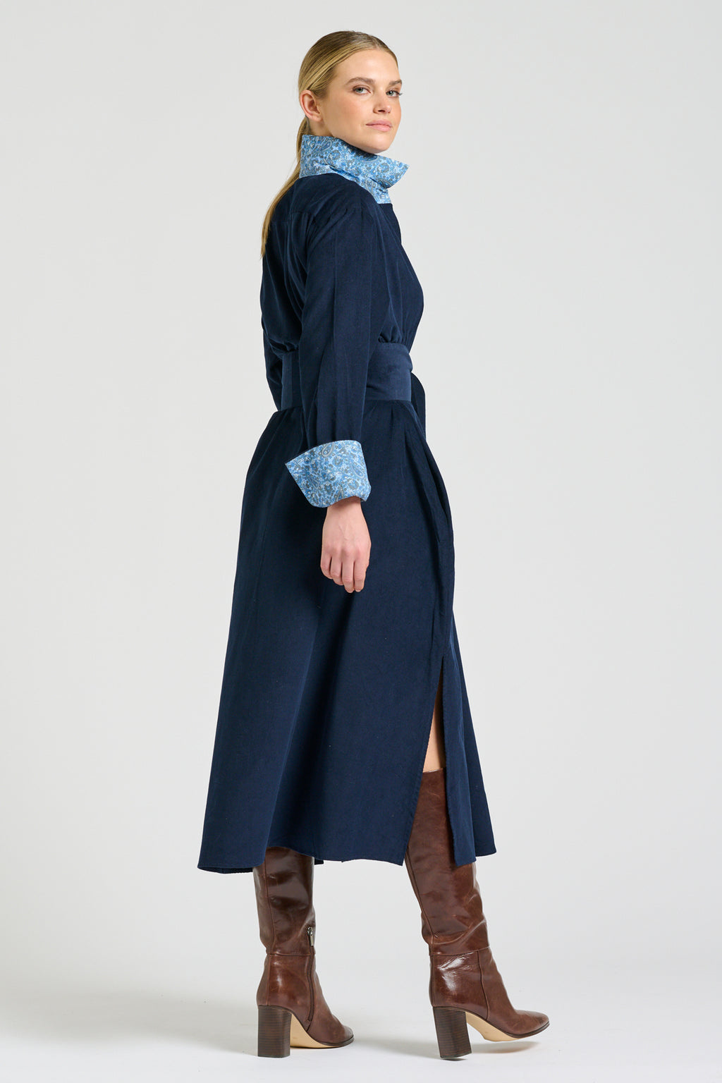 Amelie Long Line Shirt Dress - French Navy Pincord