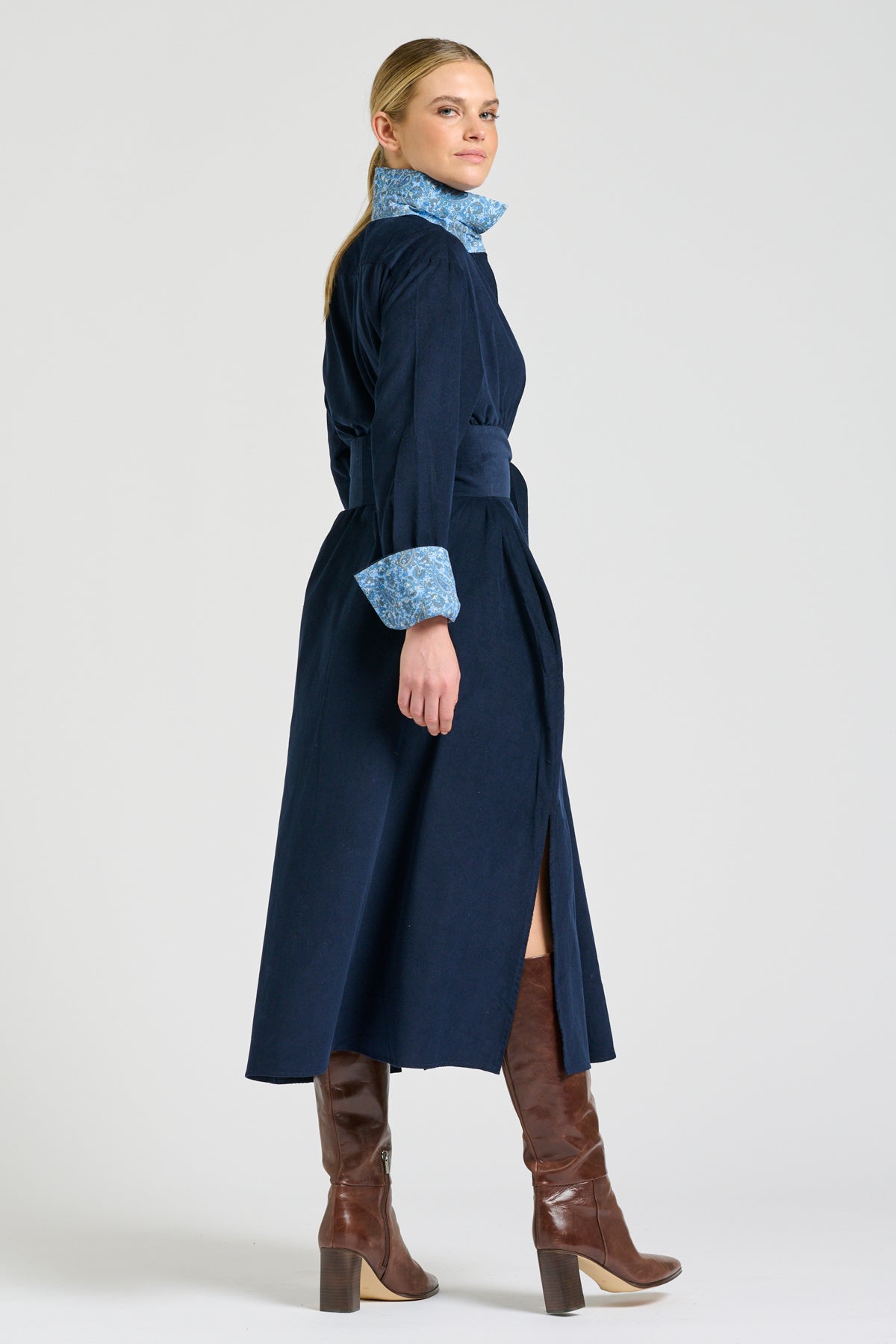 Amelie Long Line Shirt Dress - French Navy Pincord