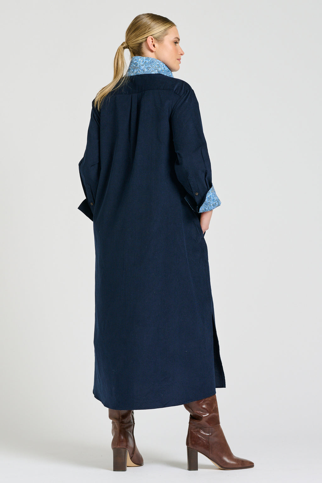 Amelie Long Line Shirt Dress - French Navy Pincord