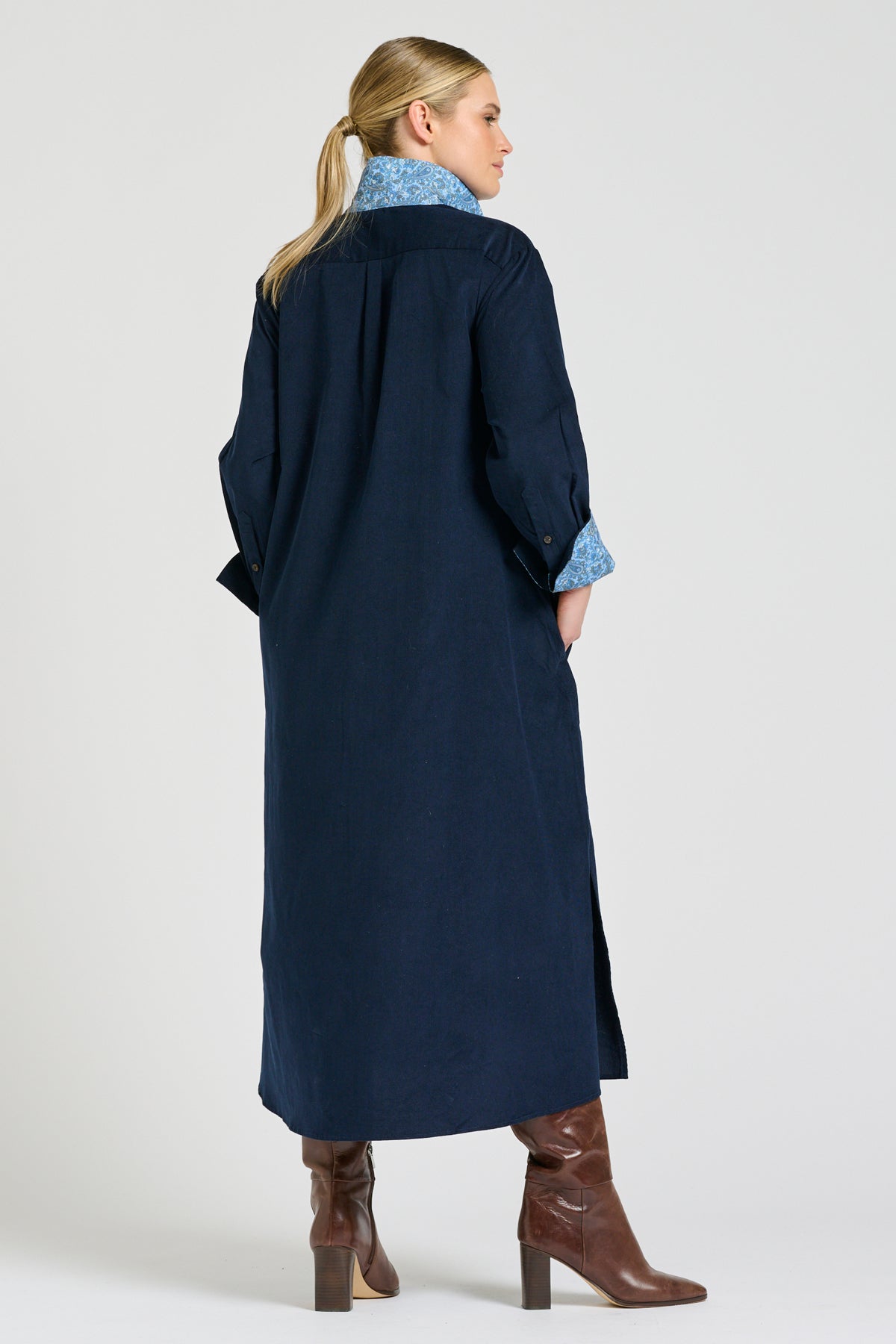 Amelie Long Line Shirt Dress - French Navy Pincord