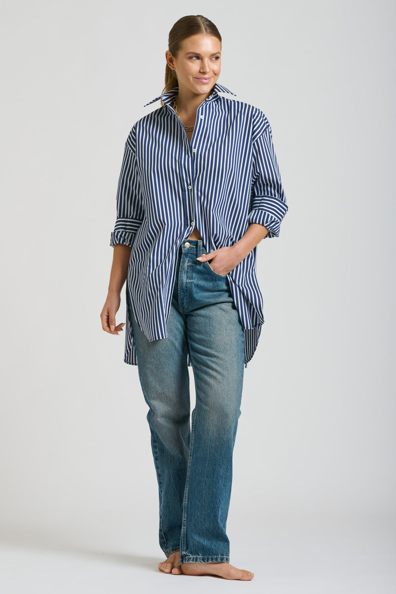 Shirty The Boyfriend Shirt - Navy Thick Stripe