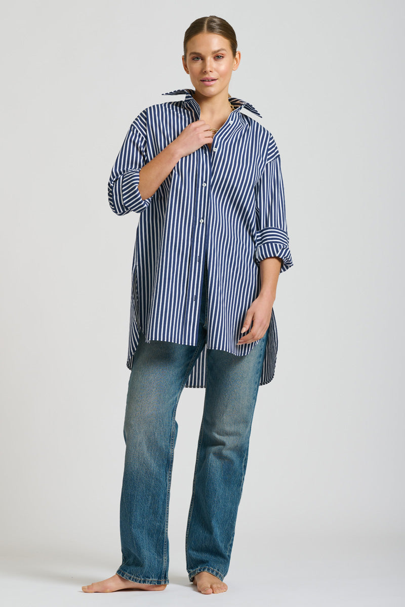 Shirty The Boyfriend Shirt - Navy Thick Stripe