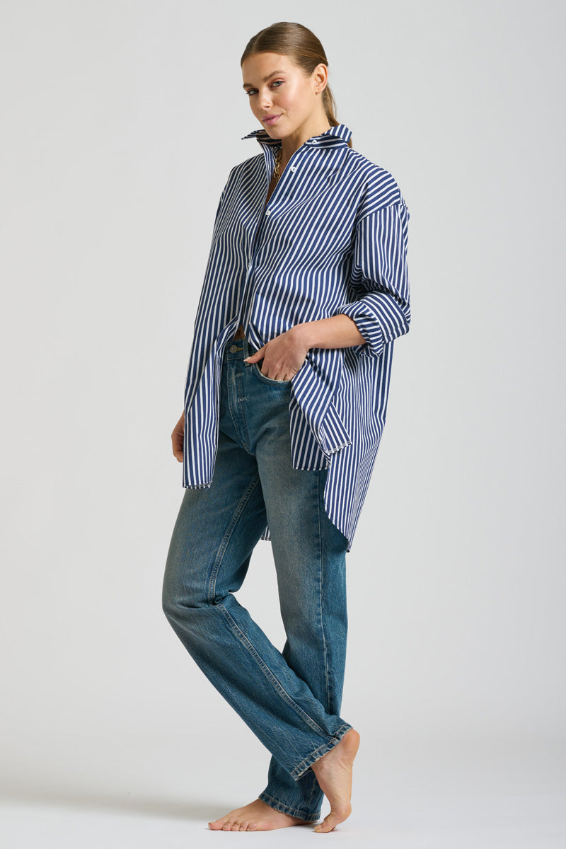 Shirty The Boyfriend Shirt - Navy Thick Stripe