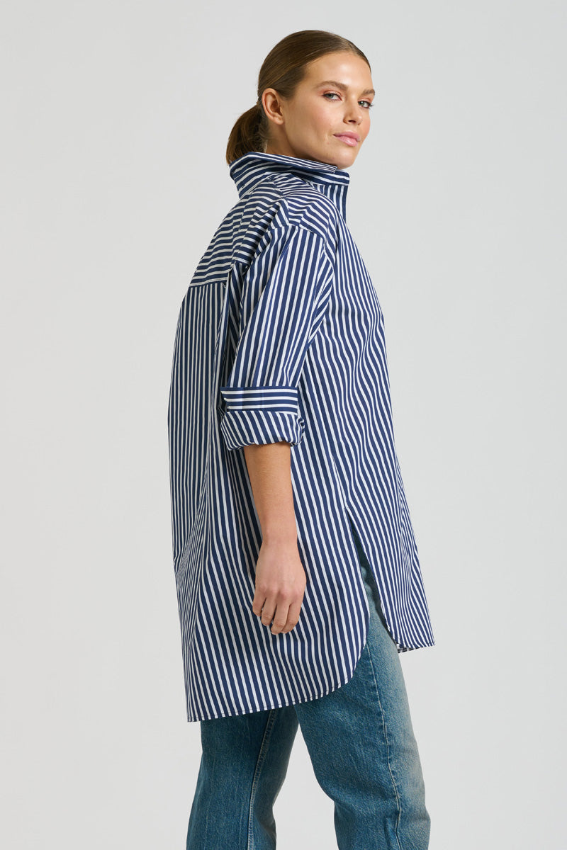 Shirty The Boyfriend Shirt - Navy Thick Stripe
