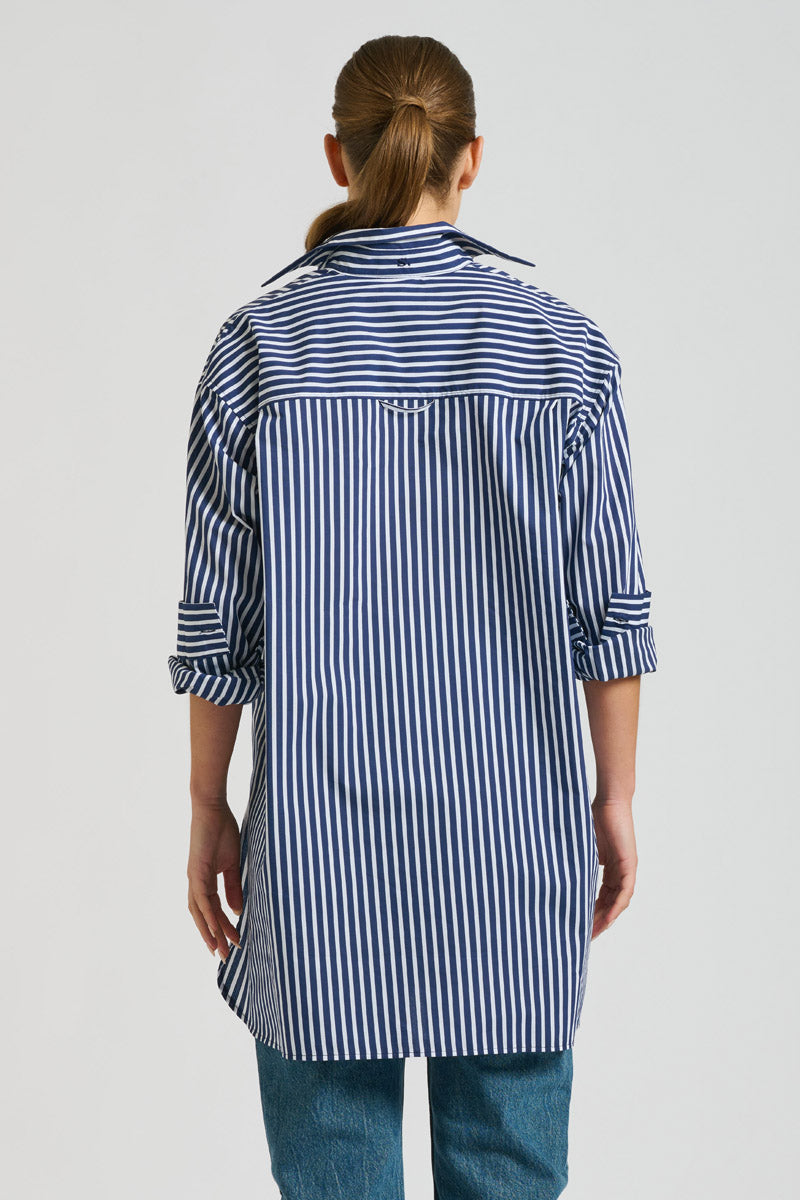 Shirty The Boyfriend Shirt - Navy Thick Stripe