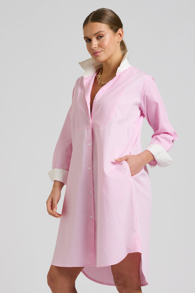 Shirty The Classic Bib Shirtdress - Pink Combo