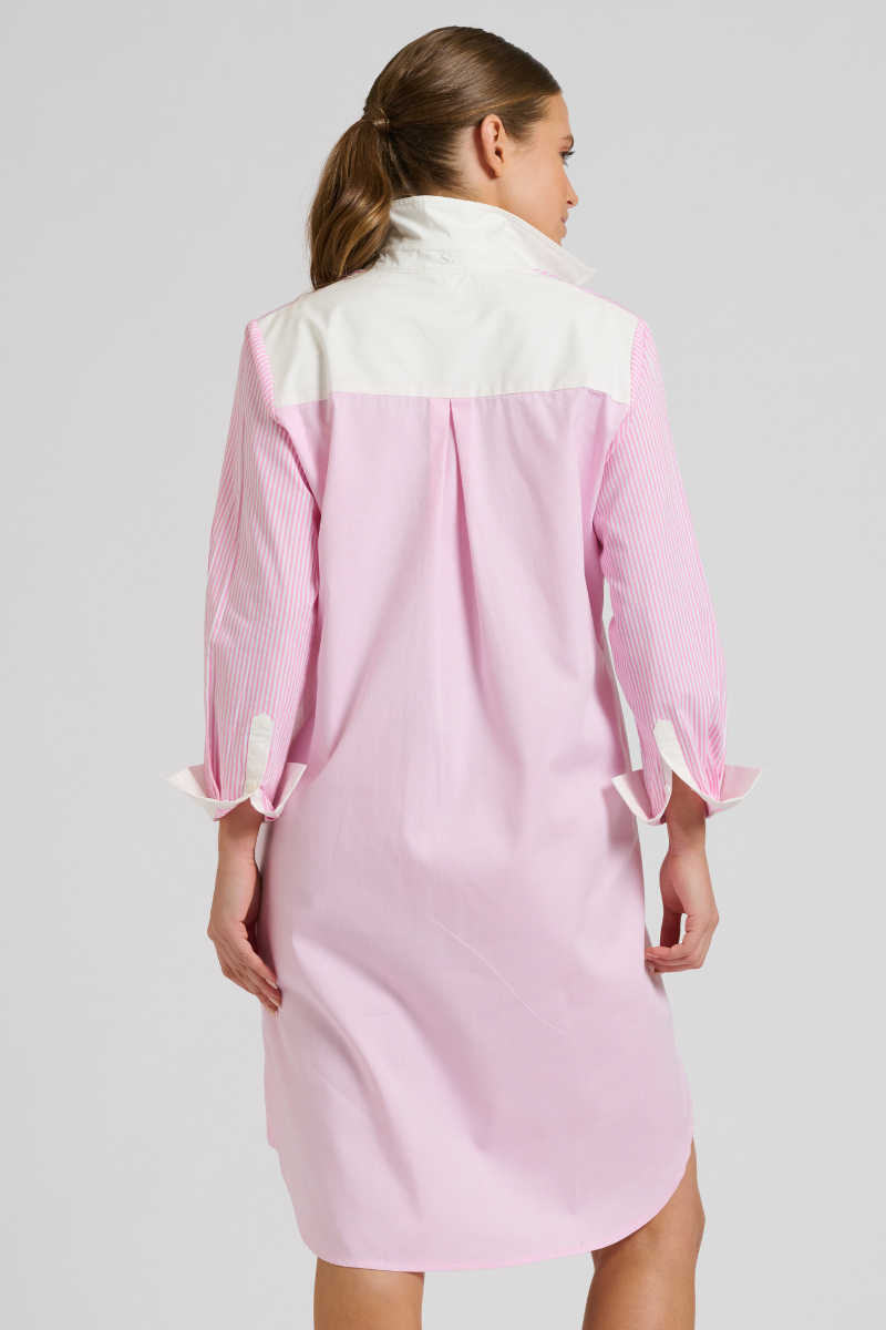 Shirty The Classic Bib Shirtdress - Pink Combo