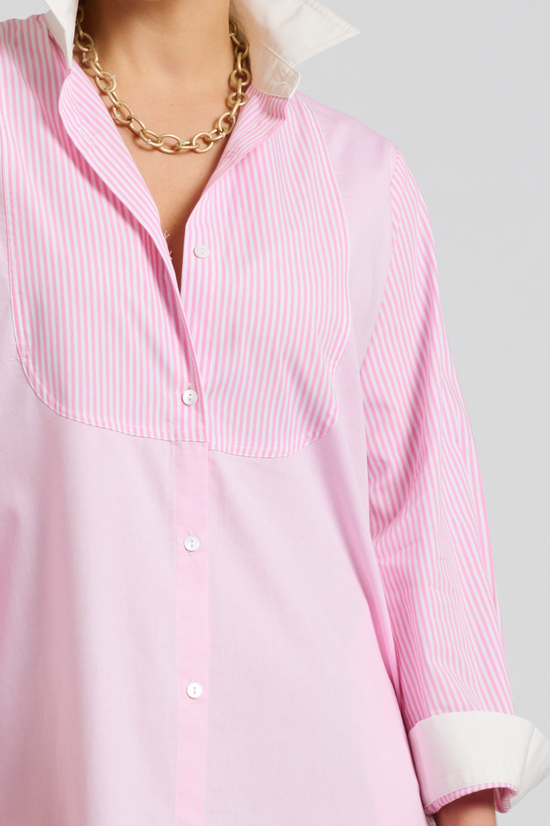 Shirty The Classic Bib Shirtdress - Pink Combo